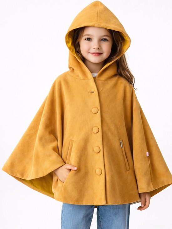 Peppermint Other - Peppermint Girls Mustard Hooded Shrug Cape Coat Poncho 11-12Y Button Front Boho